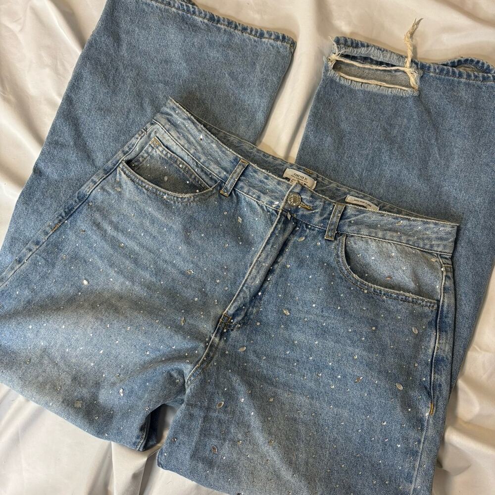 F21 Rhinestone High Rise Flare Jeans - Picture 3 of 6